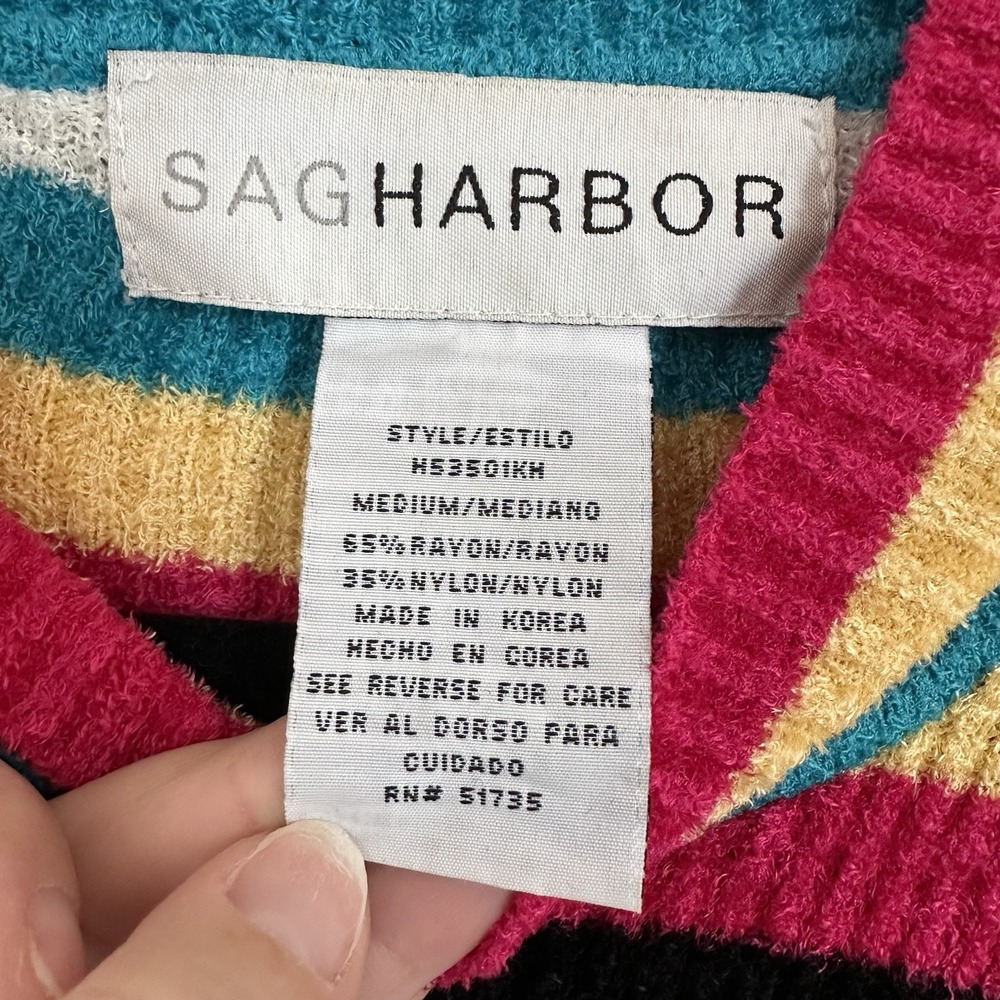 VTG Sag Harbor Women‎ SZ M Sweater Multicolor Striped Long Sleeve Retro Colorful - Picture 3 of 7